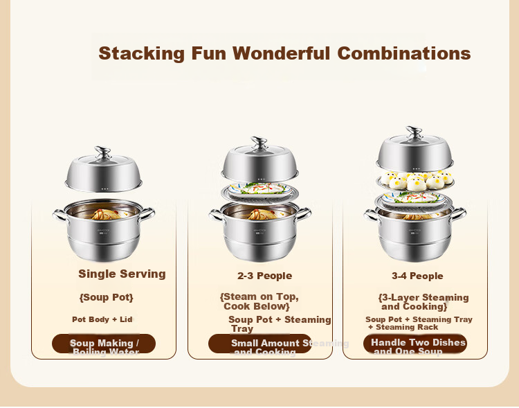 MAXCOOK Steamer 32cm 2-Tier 304 Stainless Steel Thickened Base Compatible with Gas and Induction Cooktops 8