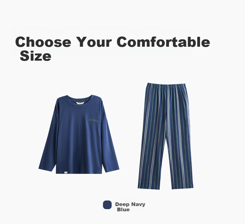 Autumndeer Ultra Soft Pure Cotton Antibacterial Pajamas Women Autumn Long Sleeve Couples Men's Homewear Set Dark Navy Blue Men 2XL 18