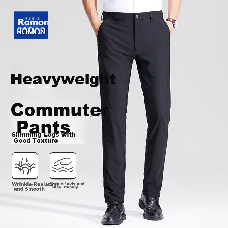 ROMON Men's Lightweight Business Pants Spring Autumn Upgraded High-Quality Stretch Wrinkle-Resistant Dress Casual Pants Blue 30