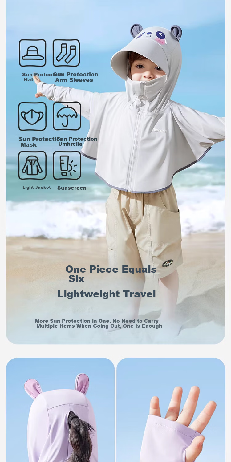 Kidsneed Children's Summer Sun Protection Jacket Ice Silk Cooling Baby Sun Protection Outdoor Breathable Sunshade Boys and Girls Sun Protection Cape 7