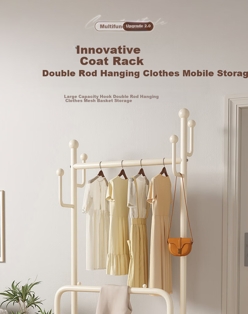 Sannoyilin Floor Standing Coat Rack Bedroom Home Portable Clothes Hanger Indoor Clothes Rack Bedside Clothes Rack 60cm White 1