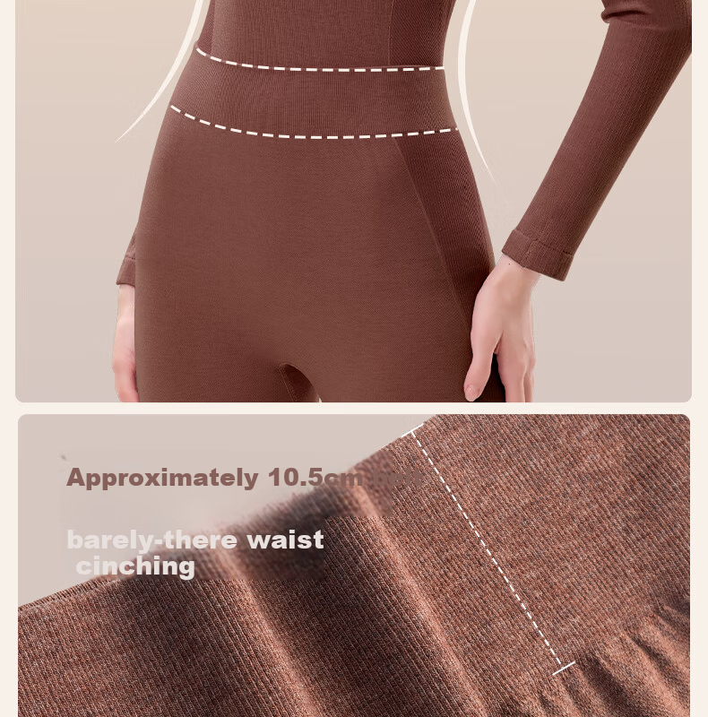 GRACEWELL Women's Thermal Sportswear Autumn Winter Wool Heat Retaining Slim Fit Base Layer Set Autumn Top and Bottom Cocoa Brown F 13
