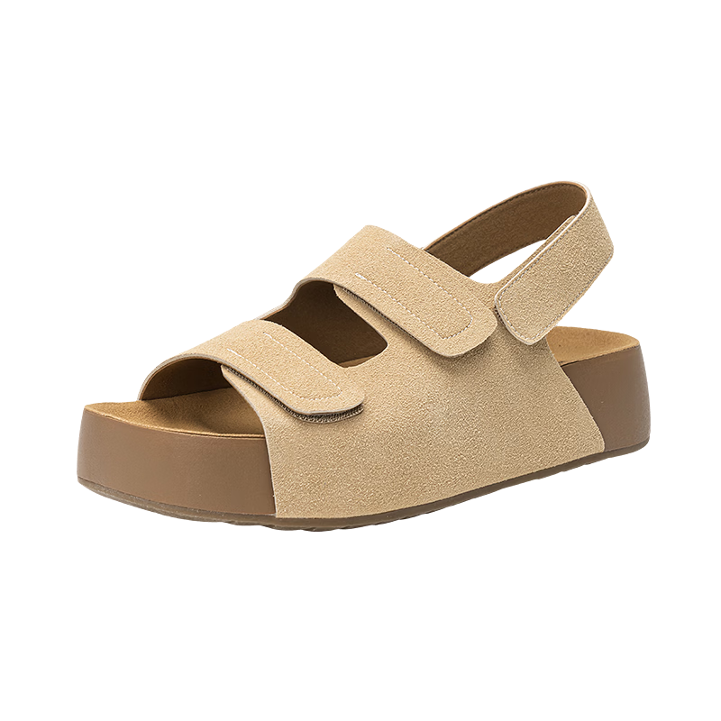 Warrior Thick Sole Birkenstock Style Women's Sandals New Summer Outdoor Casual Comfortable Versatile Beach Sandals Apricot Color Size 37