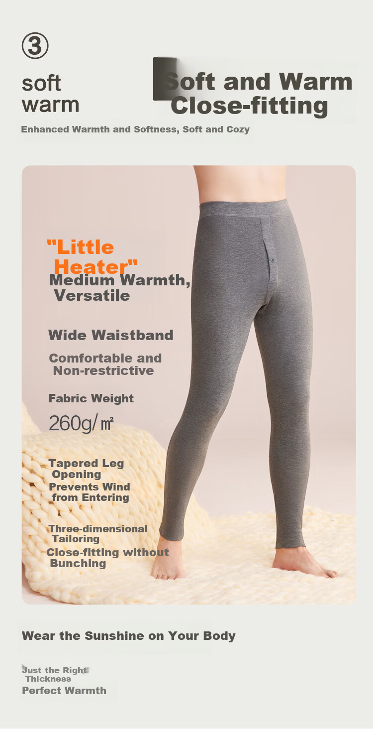 Hodo Home Seamless Thermal Pants for Men Autumn Winter Color-Spun Fleece with Cashmere, Mulberry Silk, and Hodo Wool Long Johns 2