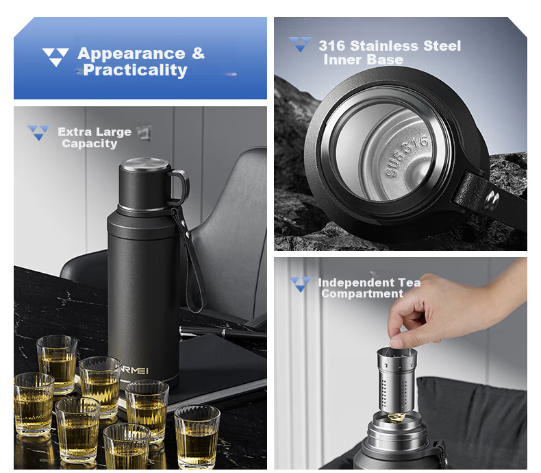 NRMEi Insulated Large Capacity Men's Tea Separation 316 Stainless Steel Portable Men's Steeping Tea Water Bottle Cup 2