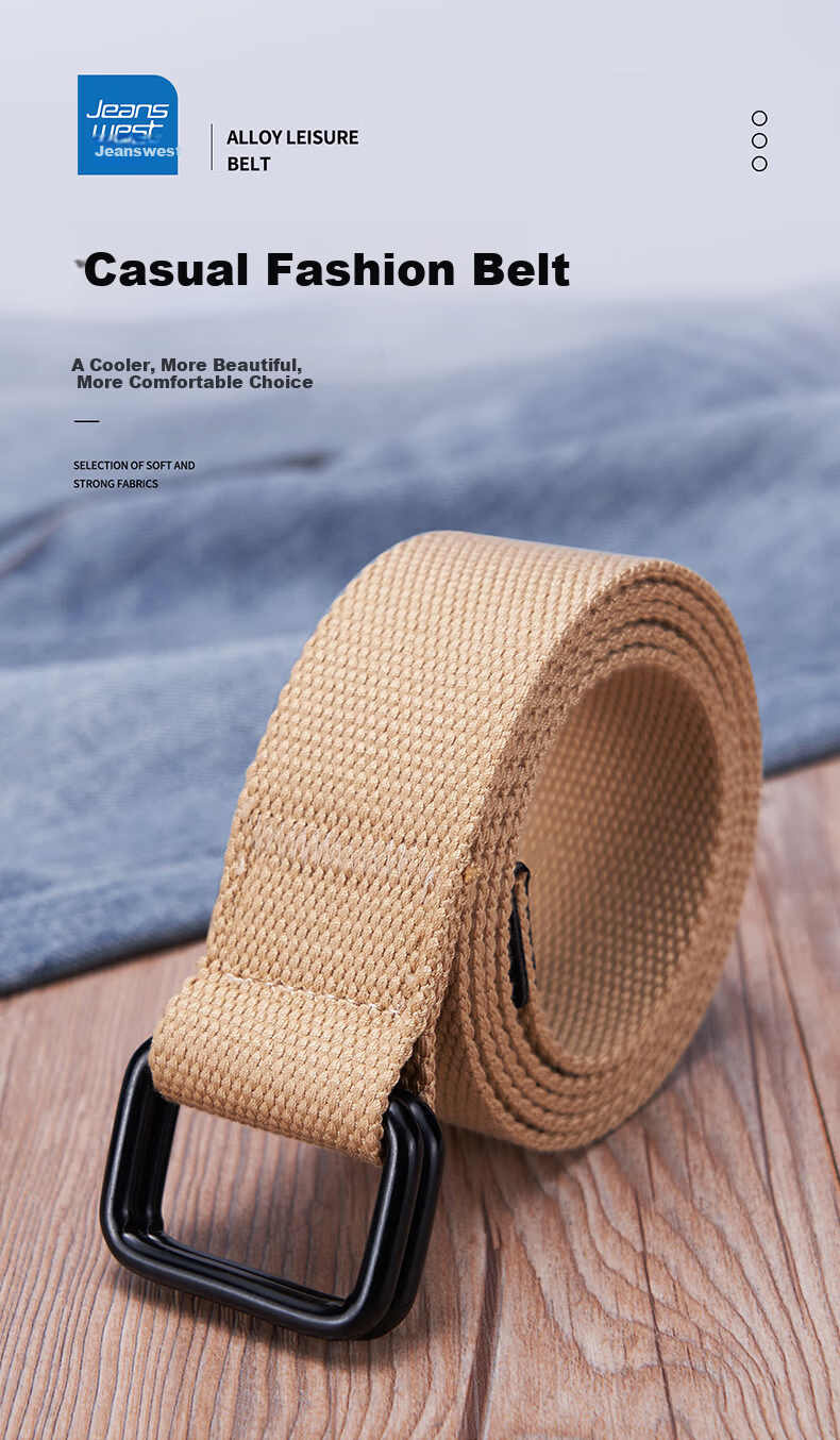JEANSWEST Men's Canvas Waist Belt Woven Double Ring Buckle Casual Student Canvas Leather Belt Youth 1