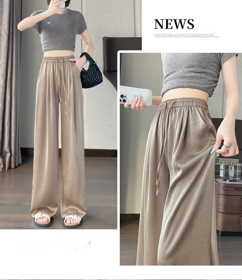 Xueqiman Acetate Satin Chinese Style Wide-Leg Pants 2026 Women's New Cool Draped Slim Casual Trousers 27