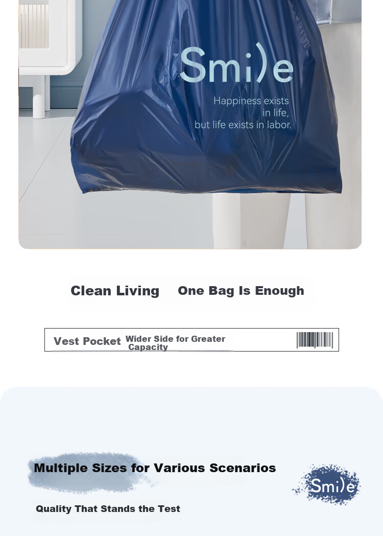 Liangdi Vest Garbage Bags Blue 55x65cm 50pcs Single-Side 1.25 Mil Thickened Plastic Handled Bags 11