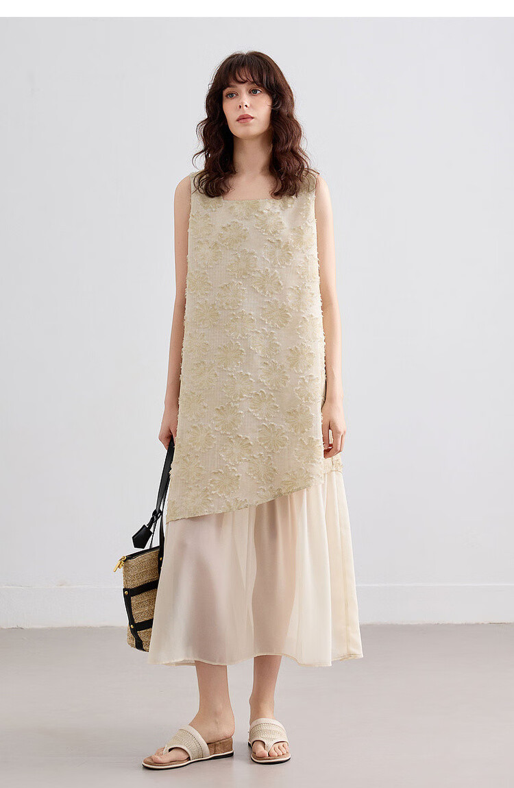 Demana Summer Faux Two-Piece Spliced Chiffon Lightweight Loose Sleeveless A-Line Mid-Length Dress with Cutwork and Print 15