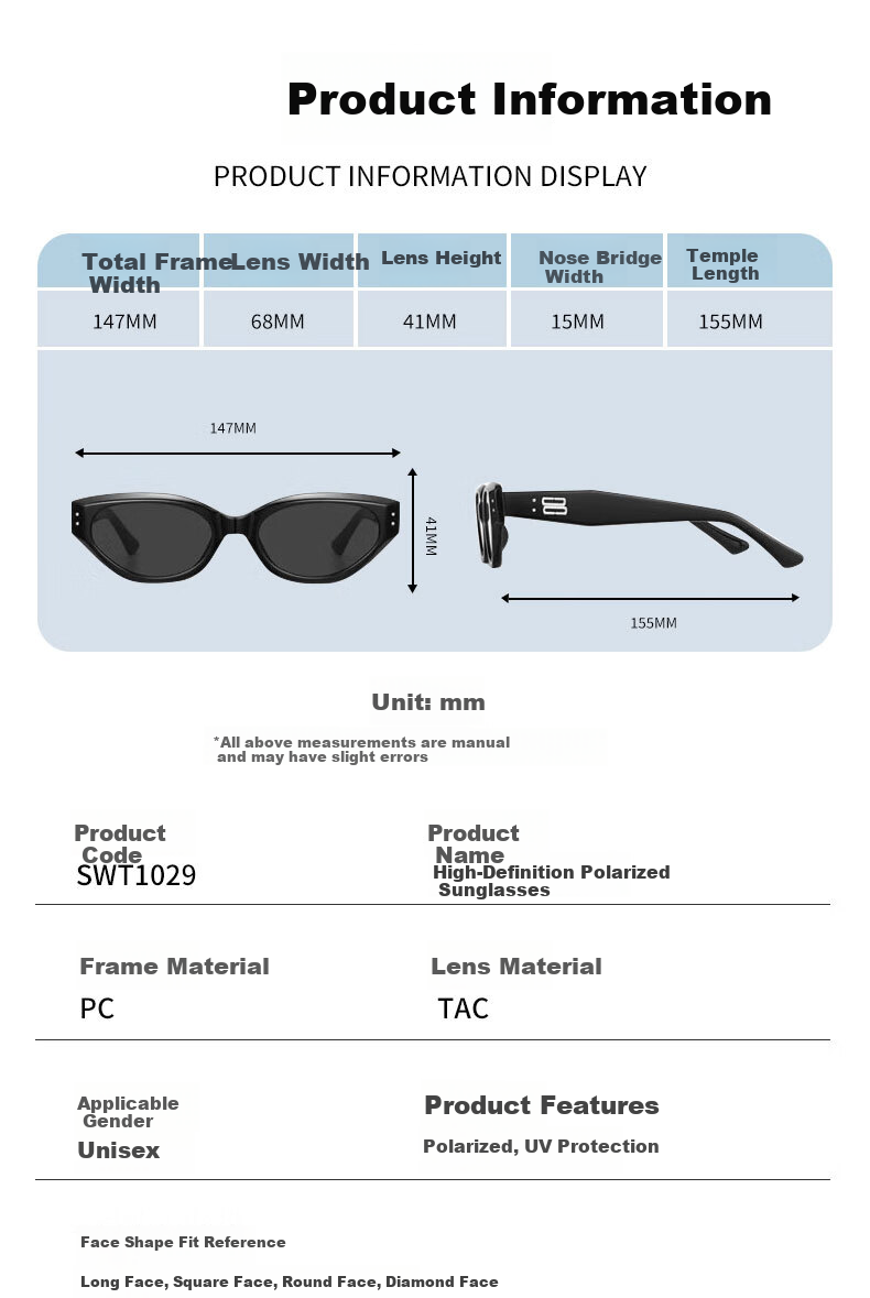 Kousu Cat Eye Sunglasses for Women 2026 New High-End Polarized UV Protection Square-Round Face Slimming Sunglasses 14