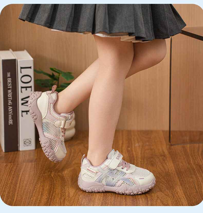 SNOOPY Girls Breathable Mesh Sneakers Summer Lightweight Kids Sports Shoes Girls Mesh Running Shoes 0137 Beige/Purple 27 7