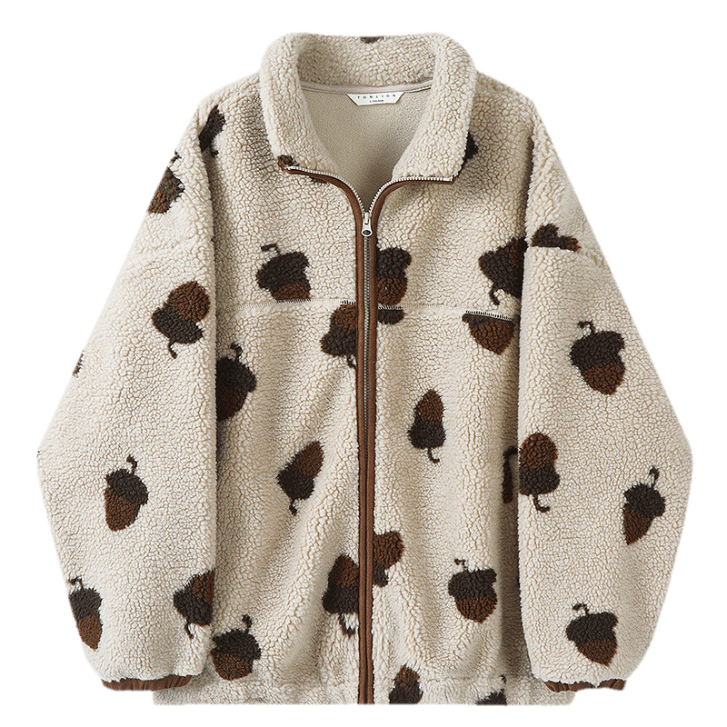 TonLion 2025 Autumn Winter Women's Stand Collar Full Print Faux Shearling Coat
