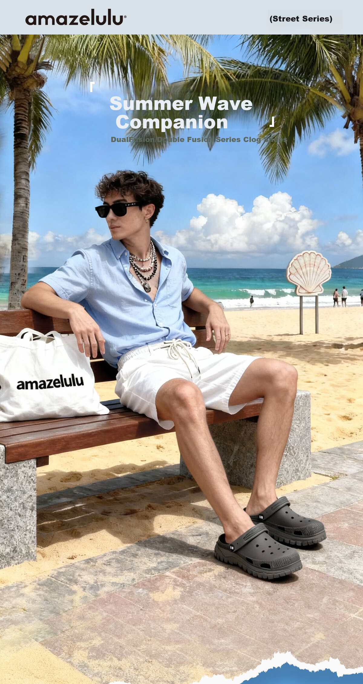 AMAZE-LULU Men's Two-Tone Clog Summer New Thick-Soled Non-Slip Outdoor Beach Sandals White Size 40-41 1