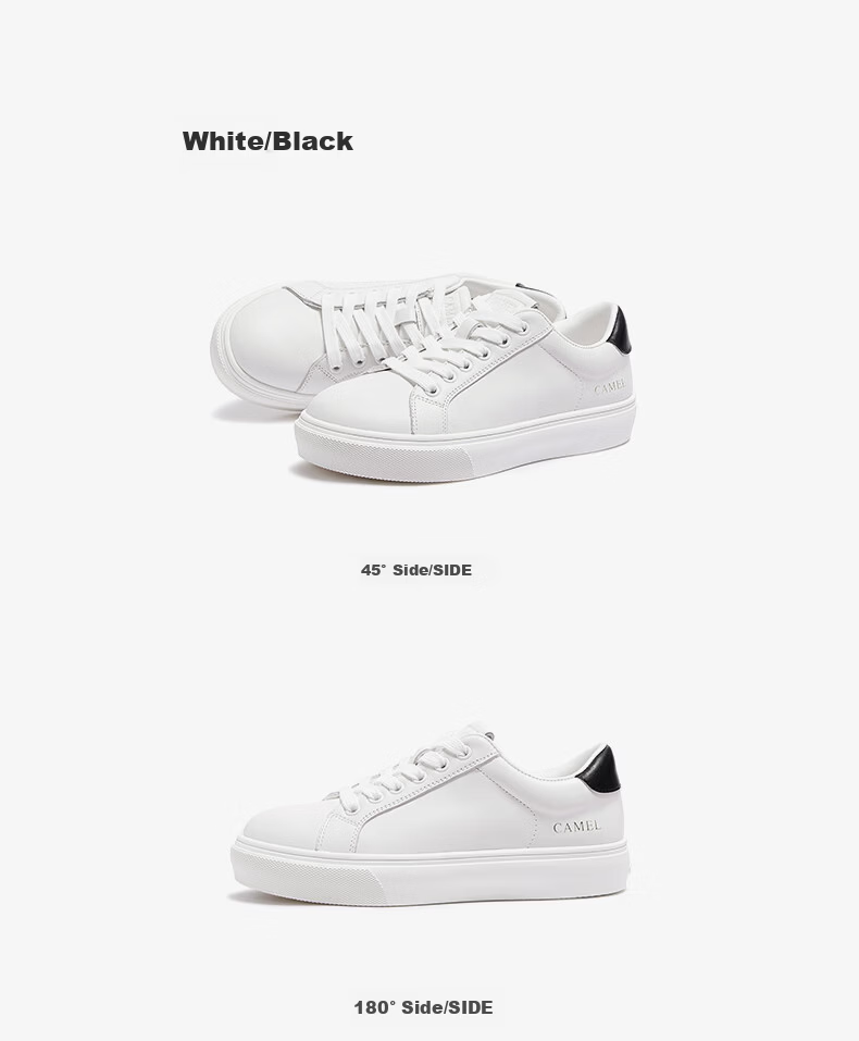 CAMEL Women's Minimalist Casual White Leather Flat Lace-up Sneakers L24S504610 White 40 20