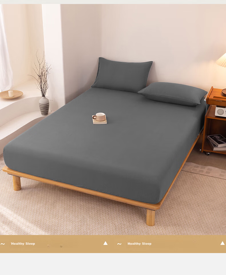 Aiwei Class A Washed Cotton Student Bed Fitted Sheet Single Non-Slip Dustproof for 1.2m Bed Dark Gray 4
