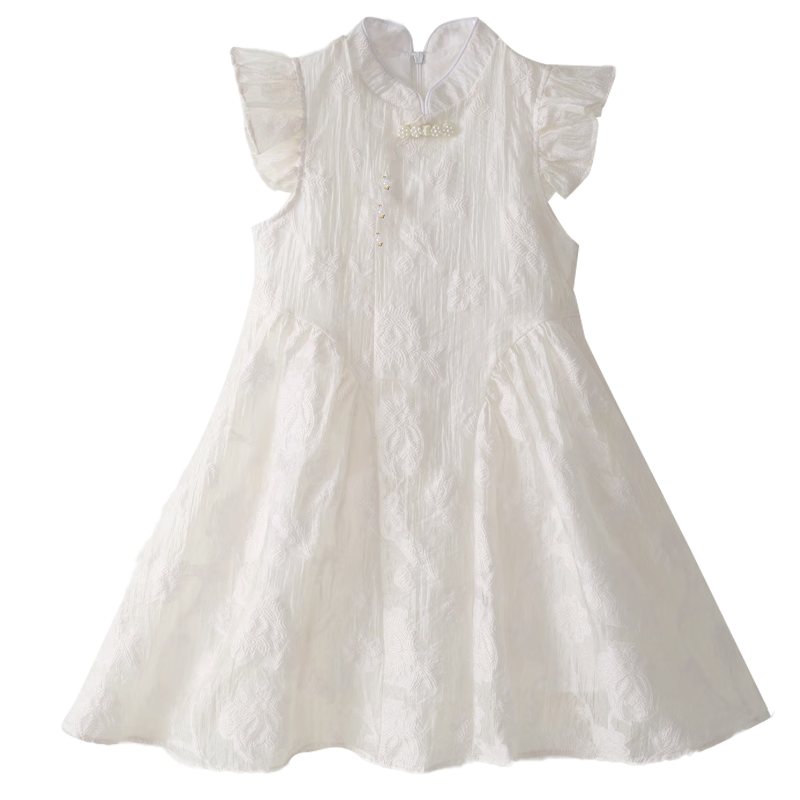 Disney Girls Summer Dress Children's Qipao Dress New Chinese Style Hanfu for Older Girls 1A106 Off-White 160