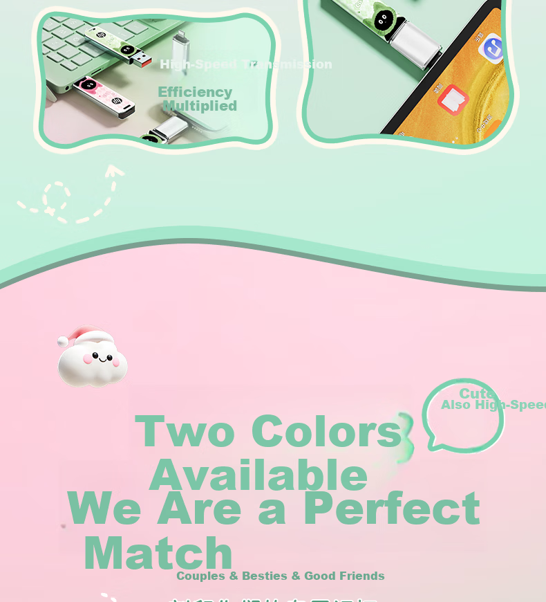 HP 64GB USB 3.2 Mint Meow High-Speed Metal USB Flash Drive Cute Couple Student Data Backup Office USB Drive Up to 230MB/s 4