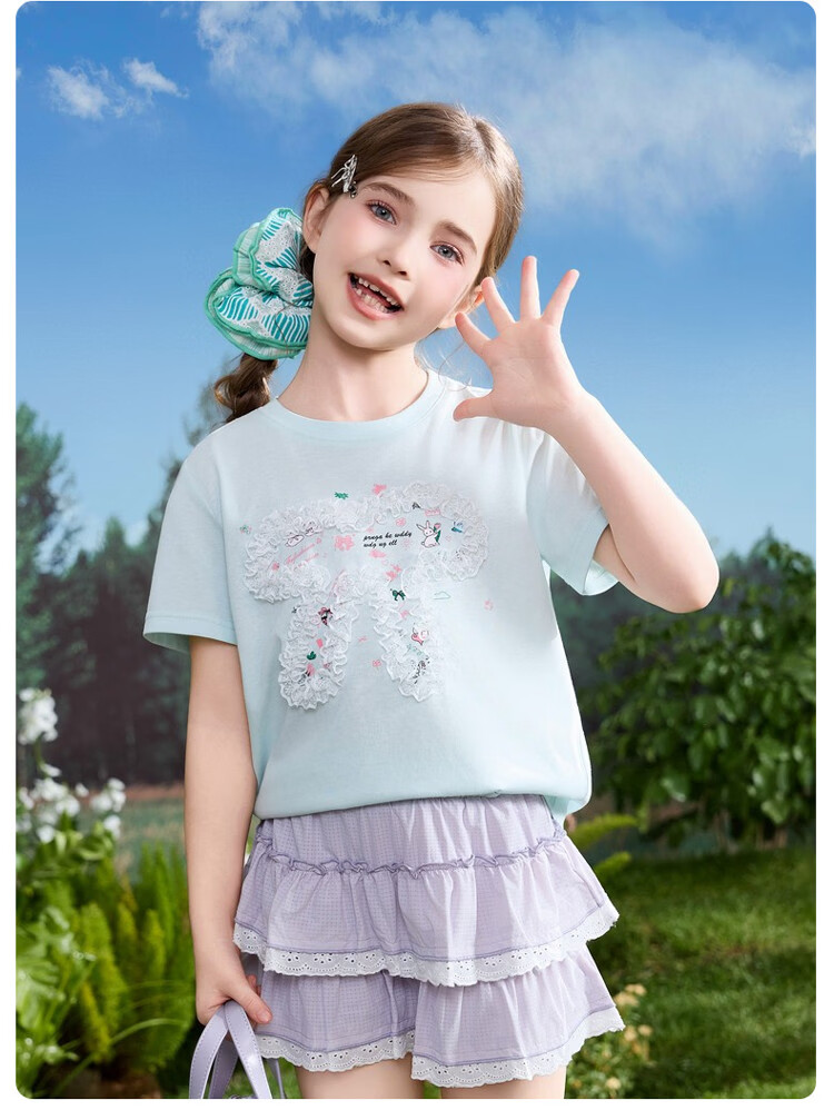 ASK JUNIOR Kids Short Sleeve 2026 Summer Sweet Cute Printed T-Shirt Girls Top Mint Green 150 10