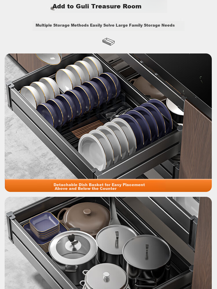 Sijimuge Pull-Out Double-Layer Aluminum Alloy Deepened and Heightened Kitchen Cabinet Drawer Basket Spice Rack 15