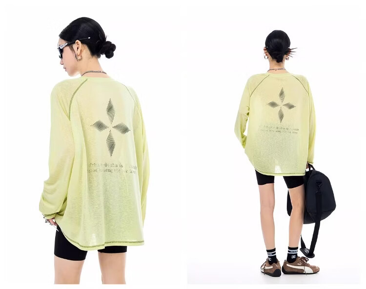 ICH MODE Lyocell Cross-Print Long-Sleeve T-Shirt, Physical Sun Protection Cover-Up for Women, Summer Hasselblad Online Top, White, Size S 9