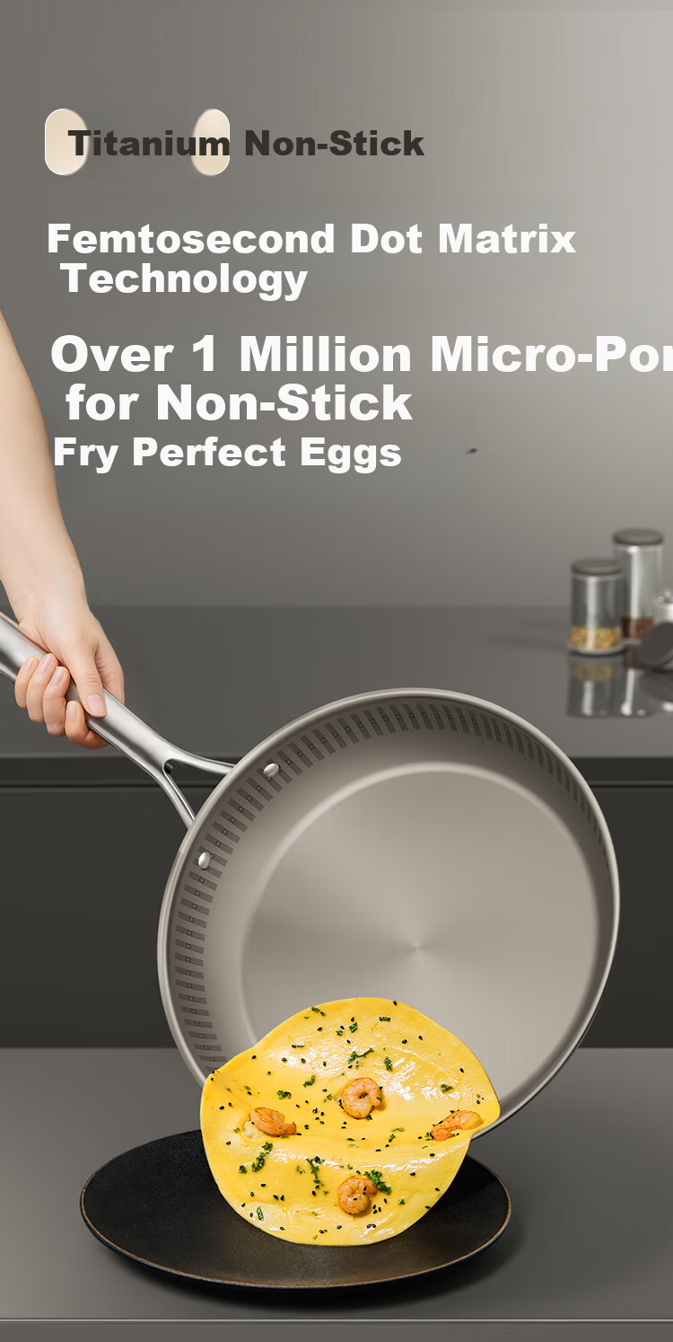 JD Jingzao Titanium Pure Titanium Flat Bottom Pan [Million Micro-Pores Non-Stick] Frying Pan Stir-Fry No Coating Gas and Induction Cooker 28cm 7