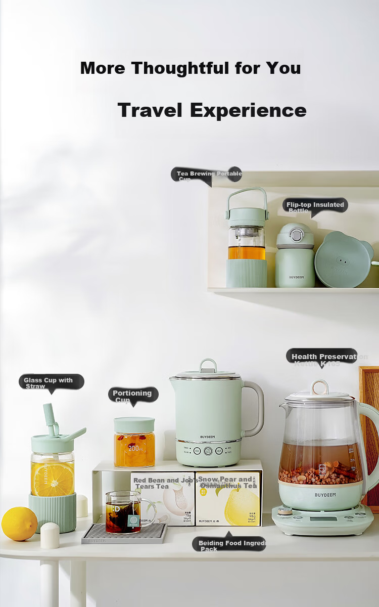 Buydeem TK66 Multifunctional Portable Electric Kettle Stainless Steel Temperature Control Small Capacity Office Kettle Mini Travel Kettle Light Cedar Green 13