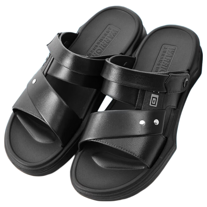 Warrior Men's Summer Casual Beach Sandals EVA Outdoor Non-Slip Dual-Purpose Driving Slippers Black Size 40