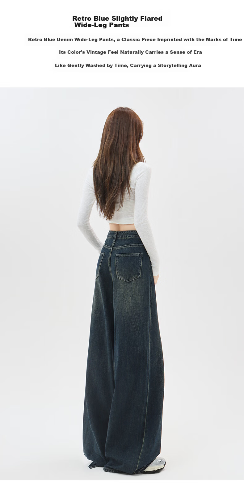 Romon High Waist Wide Leg Jeans Women American Vintage Loose Flared Pants Retro Blue M 3