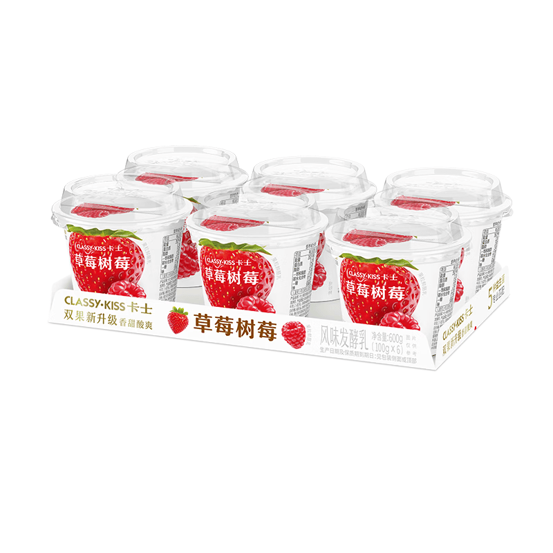 卡士（CLASSY.KISS）草莓树莓果粒鲜酪乳100g*6杯 低温酸奶 风味发酵乳