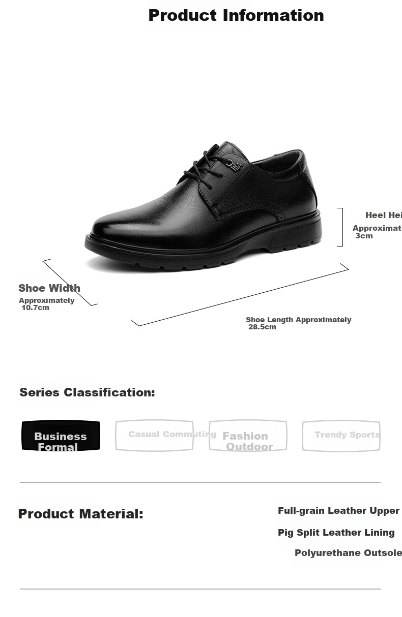HLA Men's British Style First Layer Cowhide Leather Dress Business Casual Shoes T342 Black Size 38 6