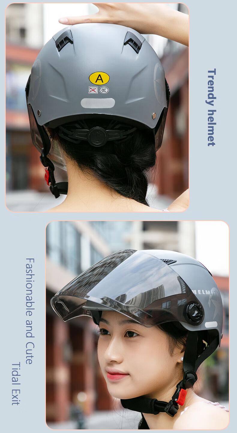 Adandyish Motorcycle Helmet 3C Certified New National Standard A Electric Bike Helmet Unisex Summer Sun Protection Safety Cap Four Seasons Lightweight Half Helmet 805 Matte Black 36