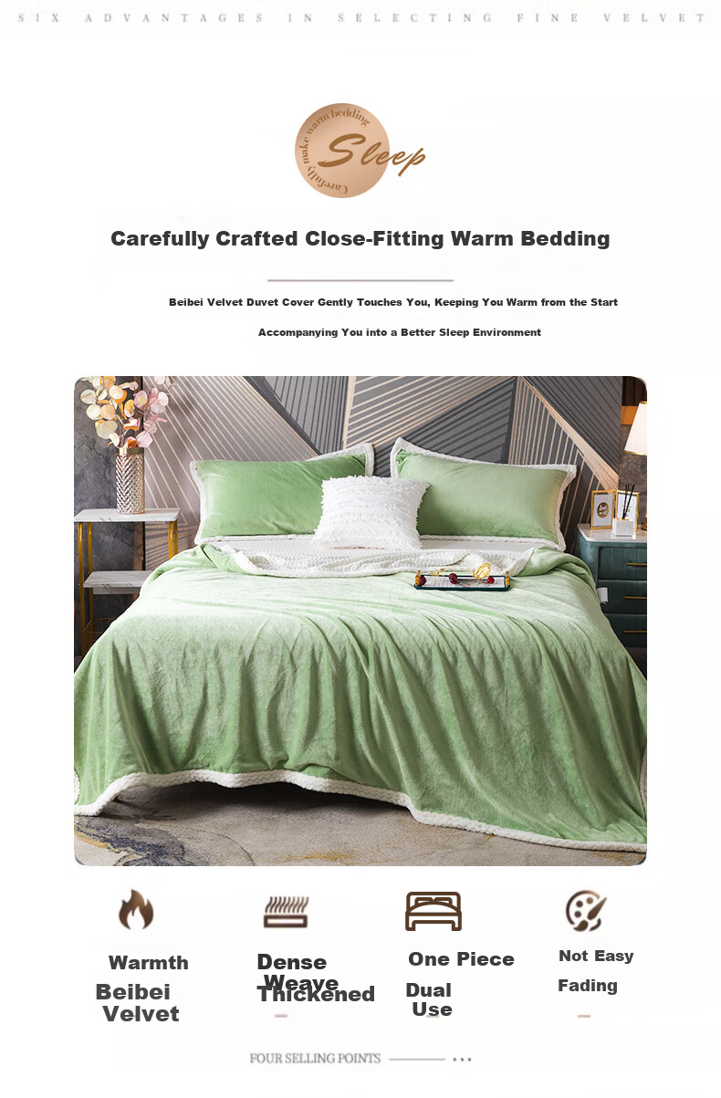 Grace Baby Velvet Quilt Cover Autumn Winter Thickened Single Student Dormitory 180*200cm Green 3