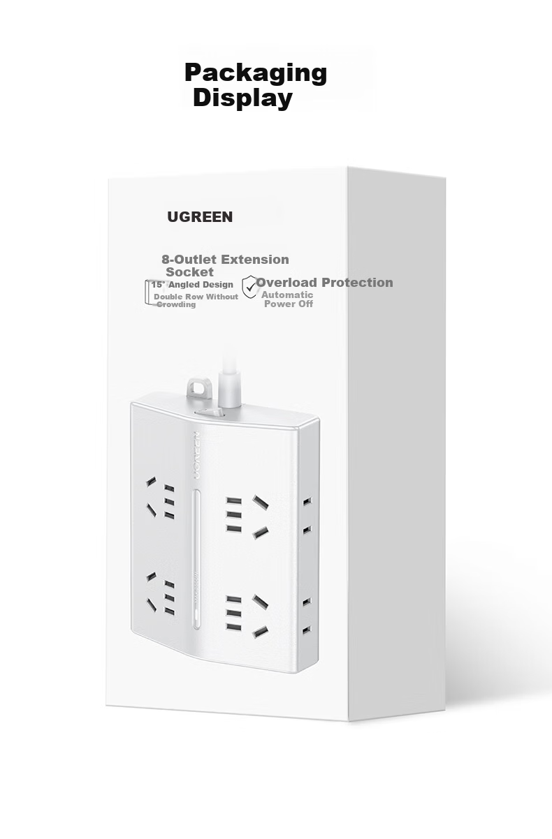 UGREEN Trapezoidal Power Strip New National Standard Socket Extension Board Dorm Desktop Home Office Multi-Port 4 5-Hole 4 2-Hole Master Control 8-Port 5M Cord 8