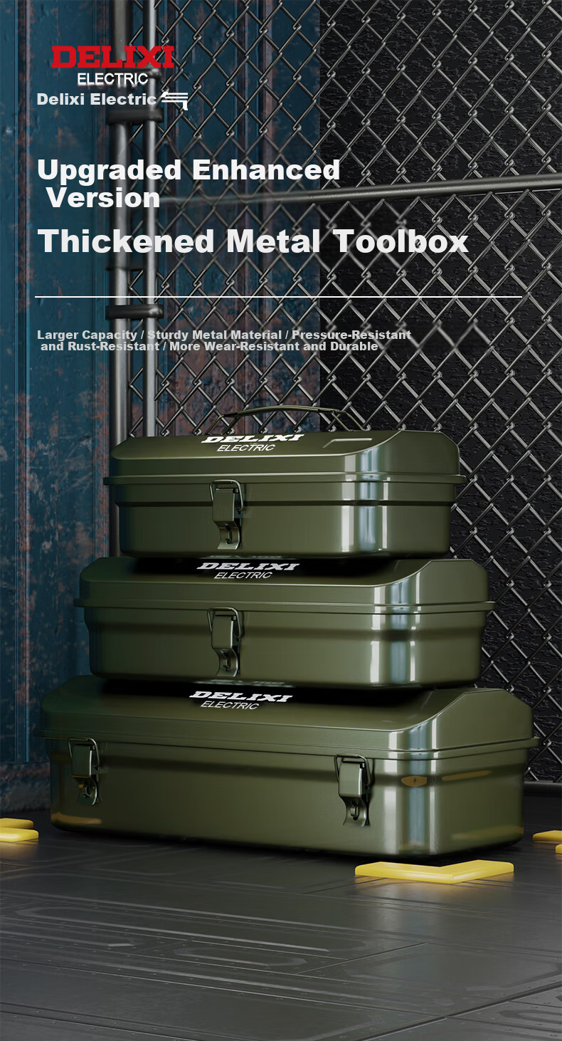 Delixi Multifunctional Household Hardware Toolbox Industrial Grade Thickened Metal Auto Repair Steel Car Storage Box 1