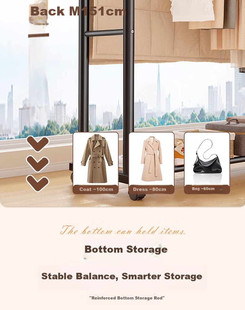 Shunyou Double Rod Floor Standing Coat Rack Indoor Mobile Clothes Hanger Storage Drying Rack Dormitory Clothes Drying Rack SY-1210 7