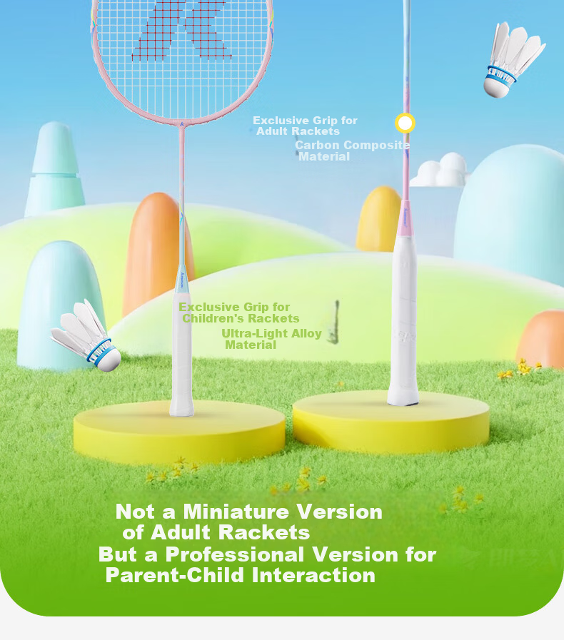 KAWASAKI Badminton Racket Children's Sugar Blade MINI Adult X1 Balanced Racket Family Set Parent-Child Double Racket Durable Ultra-Light Blade 7