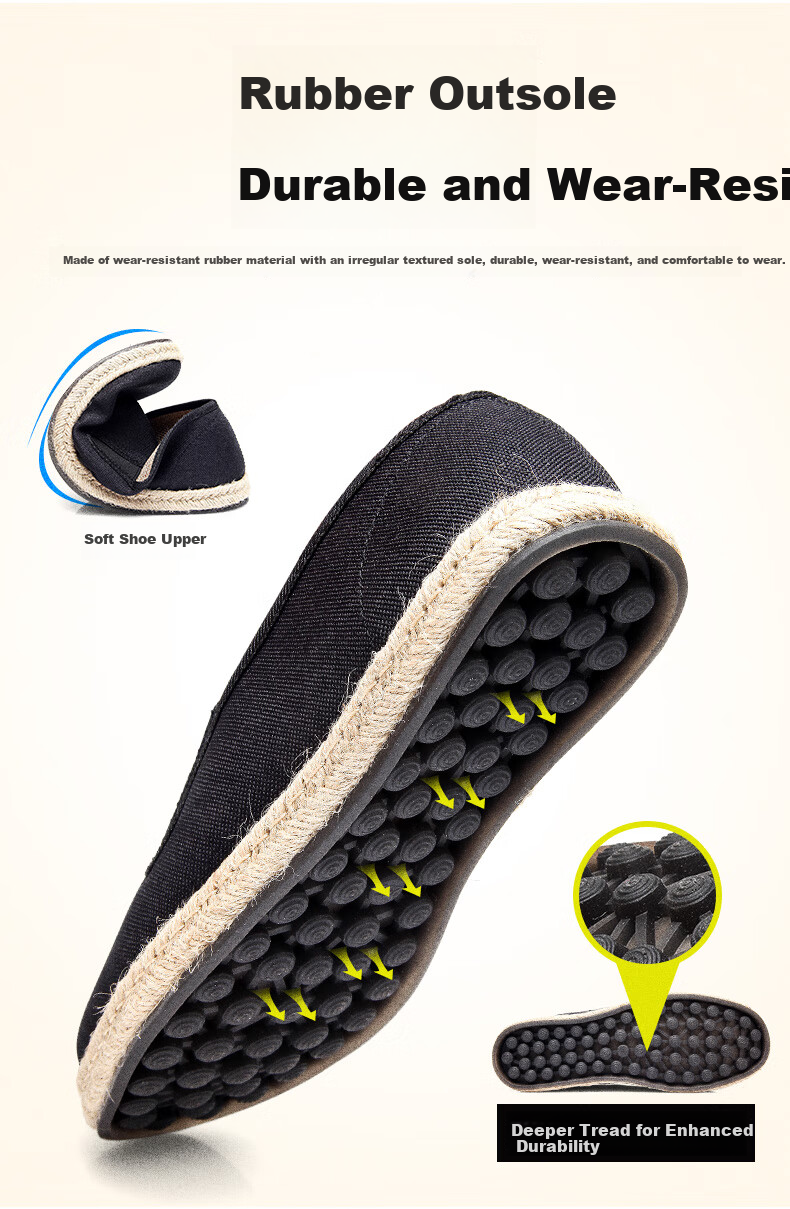 BUS HEYUAN Fisherman Shoes Canvas Shoes Men's Casual Linen Slip-On Old Beijing Cloth Shoes 93X-1027 Black 43 6