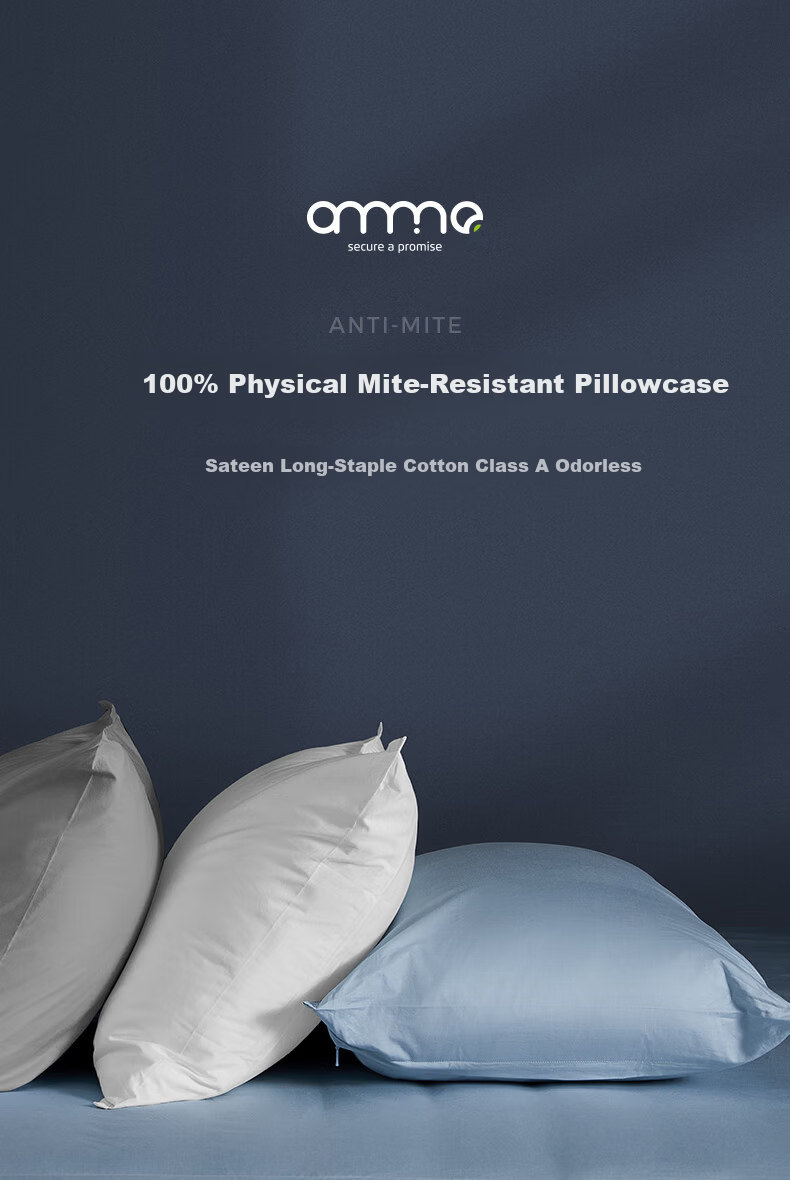 Anmino Children's Anti-Mite Pillowcase, 80-Count Pure Cotton, Baby Class A, Satin, Solid Color, Washable 1