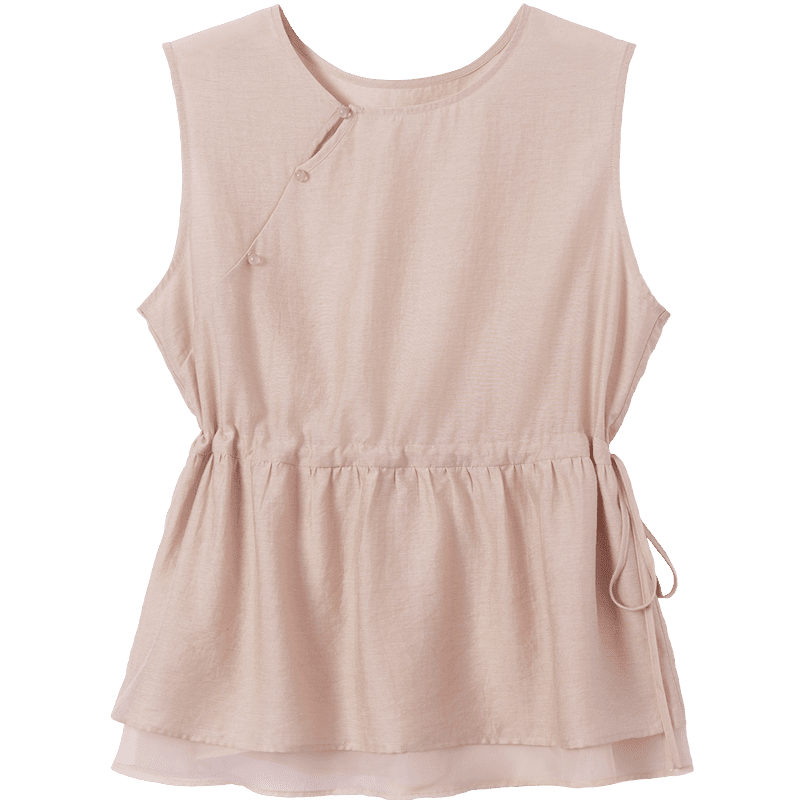 Demana [With Linen] Summer National Style New Chinese Round Neck Asymmetric Double-Layer Spliced A-Line Slimming Shirt for Women Premium Feel
