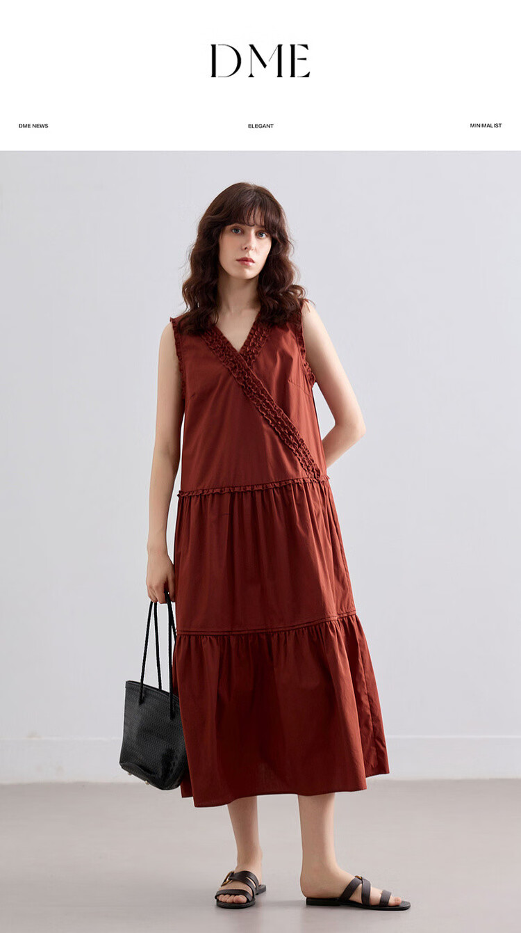Demana [100% Cotton Poplin] Summer French Style Cross V-Neck Sleeveless Ruffle Slim A-Line Mid-Length Dress for Women 1