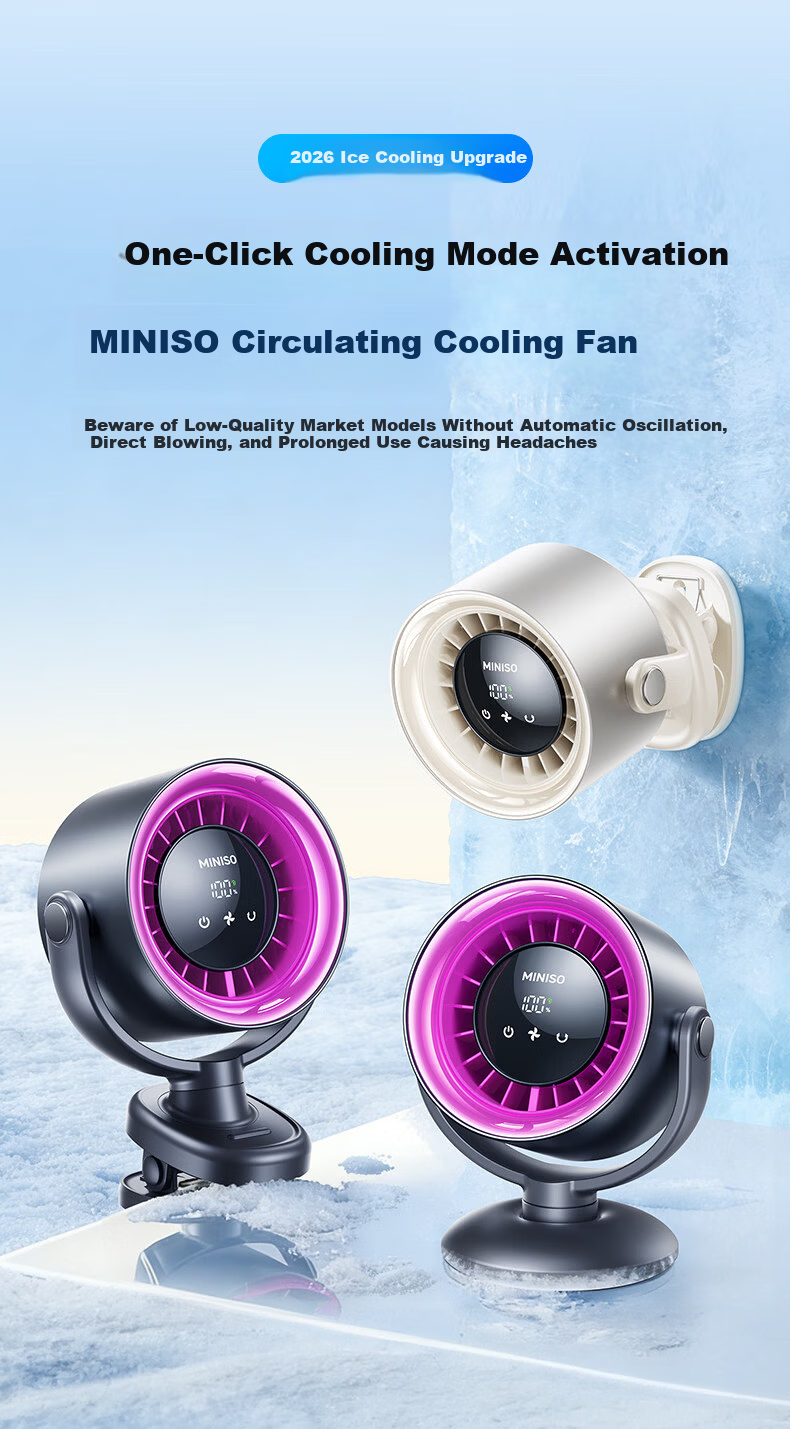 MINISO Desktop Fan, Small Plug-In Fan, Compact Rechargeable Fan with Long Battery Life, Powerful Cooling Device for College Dorms And Bedrooms, Oscillating Head, Timer Function, Safe And Quiet Operatio 3