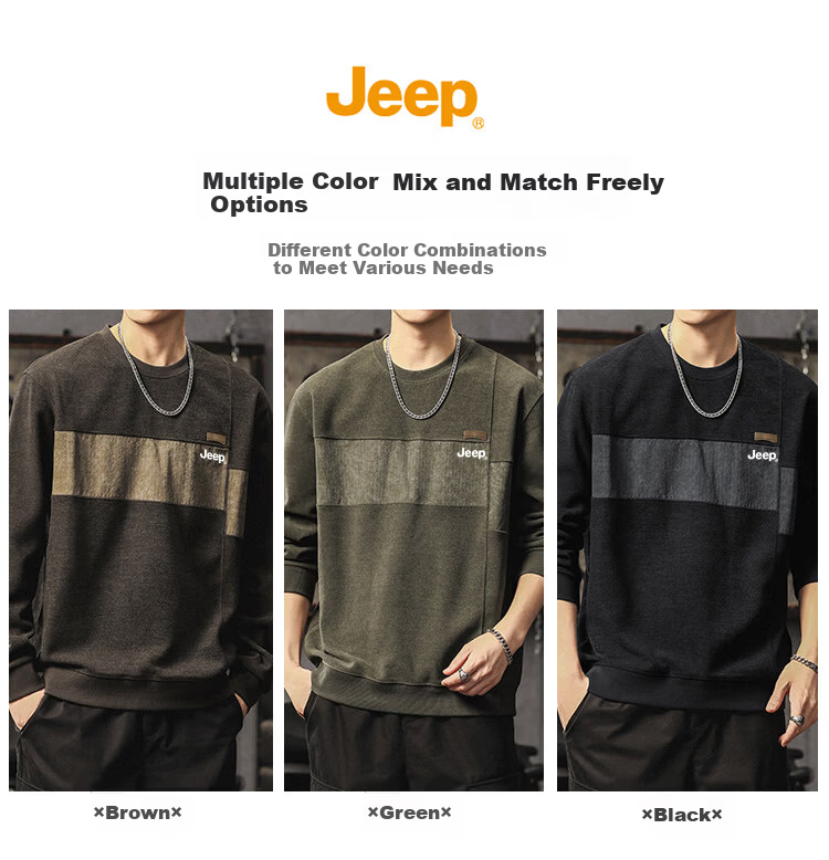 JEEP Men's Spring Autumn High-End Colorblock Base Layer Long Sleeve T-Shirt Brown L 2
