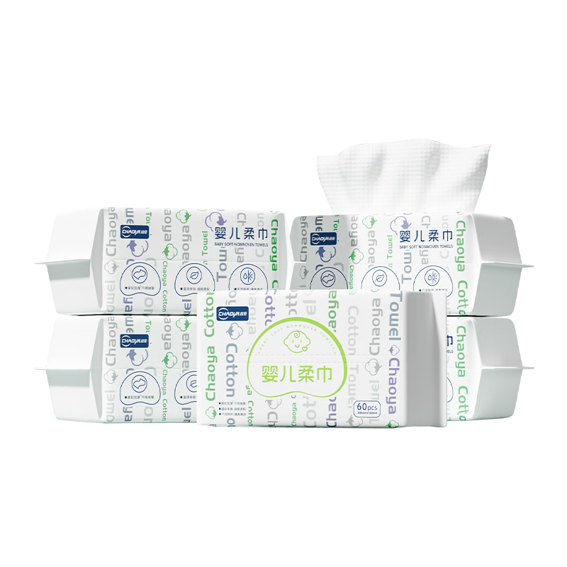Chaoya Baby Soft Cotton Towels Newborn Face and Hand Dual-use Thickened Facial Wipes 60 Sheets * 5 Packs