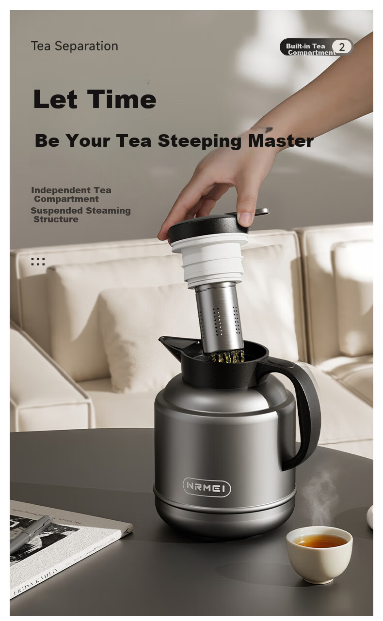 NRMEi Large Capacity Insulated Thermos Flask 72-Hour Heat Retention Stainless Steel 316 Tea Brewing Hot Water Pot 5