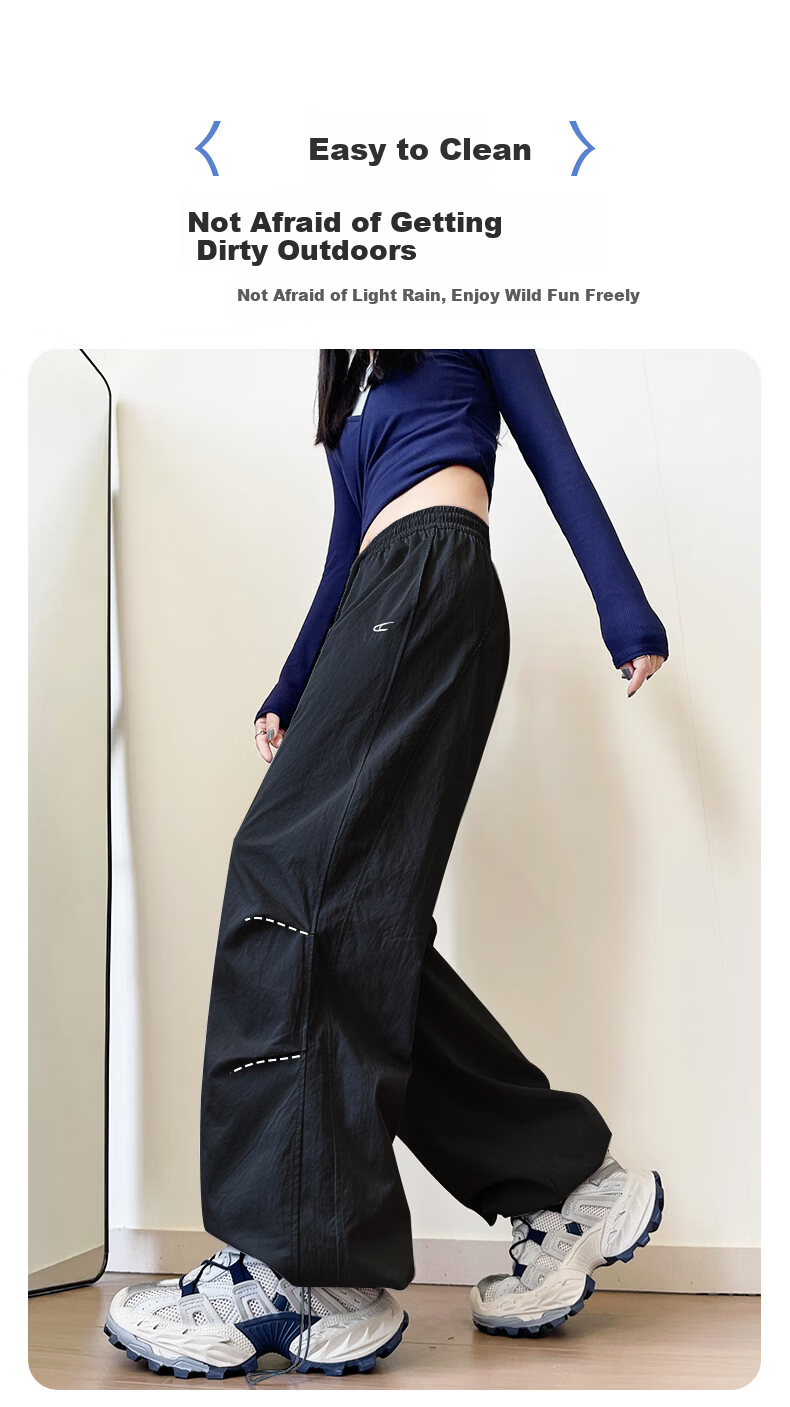 Langsha Embroidered Work Pants for Women 2026 Spring Summer Thin High Waist Slim Loose Straight Quick-Dry Ice Silk Wide-Leg Sports Pants 3