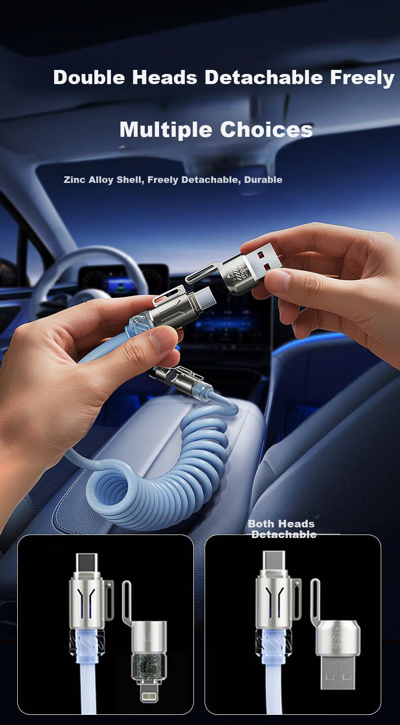 Beimo Glowing Four-in-One Spring Scented Core Data Cable 240W Fast Charging Car Projection Compatible with Apple 17/Huawei/Xiaomi/Honor/Vivo/Oppo 2m Blue 2