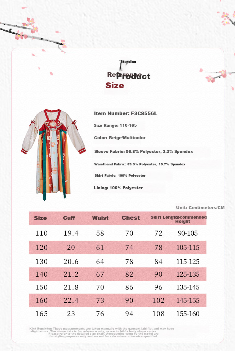 Follow Me Girls' Hanfu Spring and Autumn Heavy Embroidery Fairy Ruqun Traditional Chinese Dress Cream/Colorful 140 4