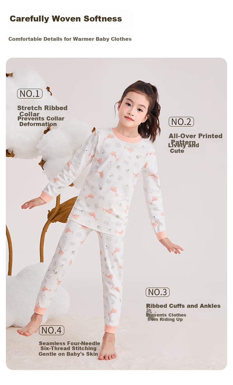 YUZHAOLIN Children's Thermal Underwear Autumn Winter New 100% Cotton Long Johns Set Gray House 100 4