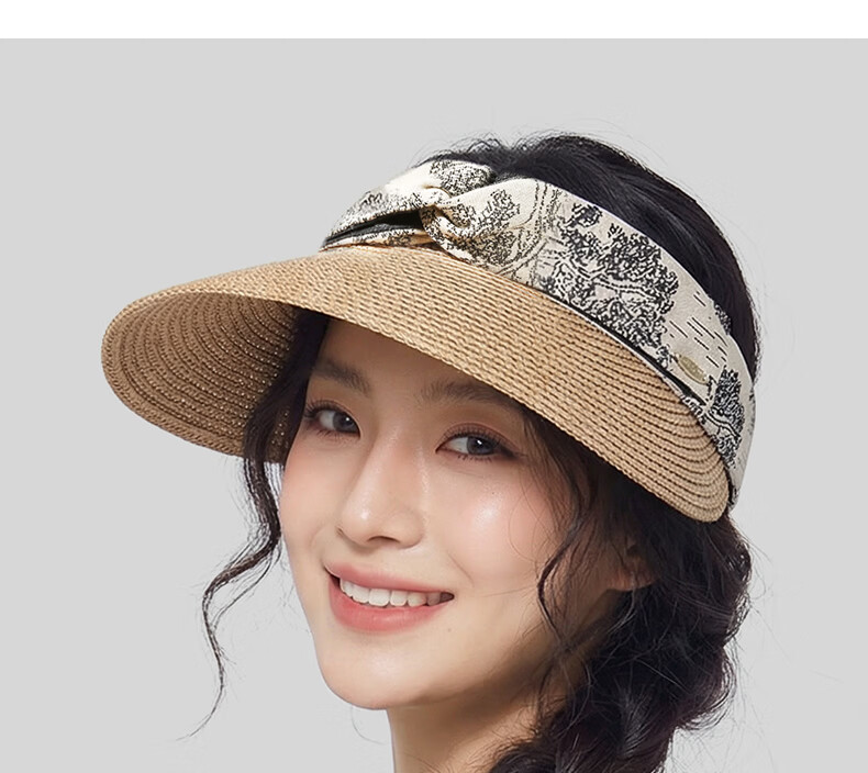 CACUSS Women's Summer Straw Woven Open-Top Hat Large Brim Sun Hat Outdoor Beach Sunshade Hat Ink-Dyed Blue 17