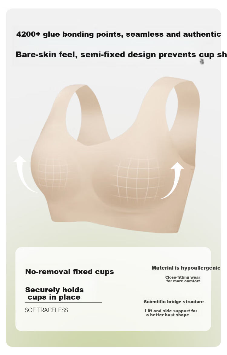 Modal 2-Pack Seamless Wireless Bra with Fixed Latex Cups, Tank Top Style, Push-Up Sports Bra in Nude Pink 3